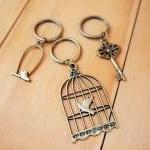 Charm Keychain, Bird Cage And Key Set