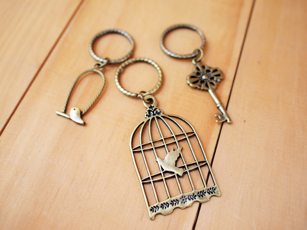 Charm Keychain, Bird Cage And Key Set